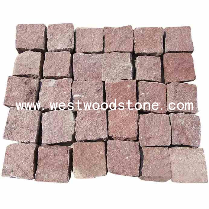 Porfido Split Pavers,Split Surface China Red Porphyry Granite Cobble stones Pavers